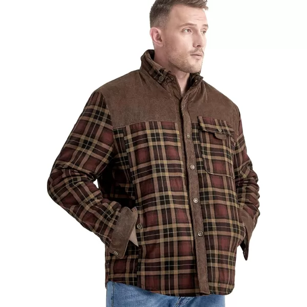 Flygo Men's Outdoor Casual Fleece Sherpa Lined Flannel Plaid Button Down Shirt Jacket