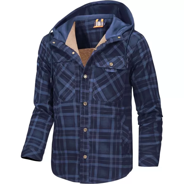 Flygo Men's Outdoor Casual Fleece Sherpa Lined Flannel Plaid Button Down Shirt Jacket