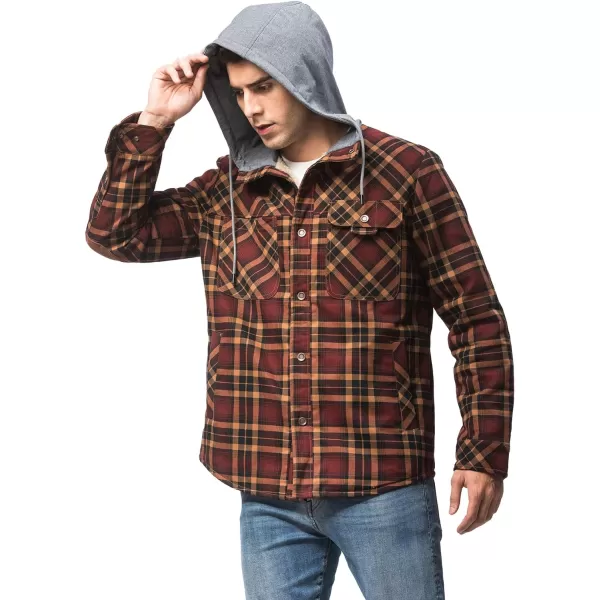 Flygo Men's Outdoor Casual Fleece Sherpa Lined Flannel Plaid Button Down Shirt Jacket