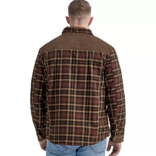 Flygo Men's Outdoor Casual Fleece Sherpa Lined Flannel Plaid Button Down Shirt Jacket