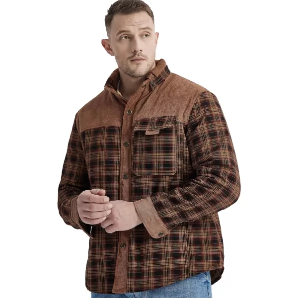 Flygo Men's Outdoor Casual Fleece Sherpa Lined Flannel Plaid Button Down Shirt Jacket