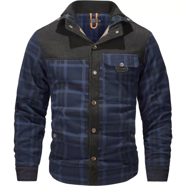 Flygo Men's Outdoor Casual Fleece Sherpa Lined Flannel Plaid Button Down Shirt Jacket