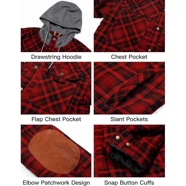 Flygo Men's Outdoor Casual Fleece Sherpa Lined Flannel Plaid Button Down Shirt Jacket
