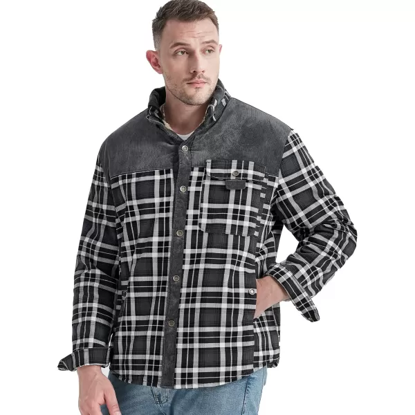 Flygo Men's Outdoor Casual Fleece Sherpa Lined Flannel Plaid Button Down Shirt Jacket