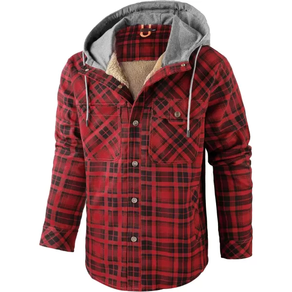 Flygo Men's Outdoor Casual Fleece Sherpa Lined Flannel Plaid Button Down Shirt Jacket