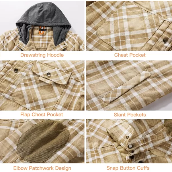Flygo Men's Outdoor Casual Fleece Sherpa Lined Flannel Plaid Button Down Shirt Jacket
