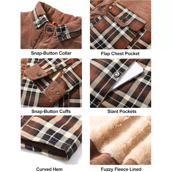Flygo Men's Outdoor Casual Fleece Sherpa Lined Flannel Plaid Button Down Shirt Jacket