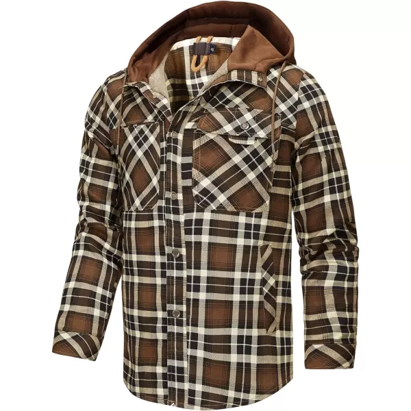 Flygo Men's Outdoor Casual Fleece Sherpa Lined Flannel Plaid Button Down Shirt Jacket