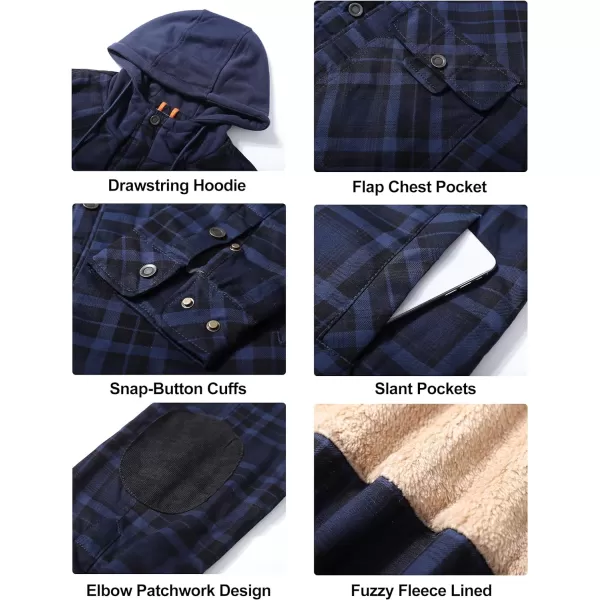 Flygo Men's Outdoor Casual Fleece Sherpa Lined Flannel Plaid Button Down Shirt Jacket