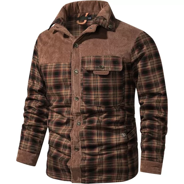 Flygo Men's Outdoor Casual Fleece Sherpa Lined Flannel Plaid Button Down Shirt Jacket