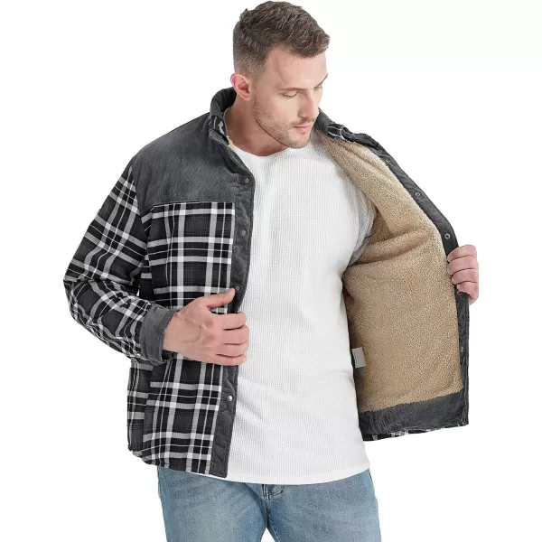 Flygo Men's Outdoor Casual Fleece Sherpa Lined Flannel Plaid Button Down Shirt Jacket