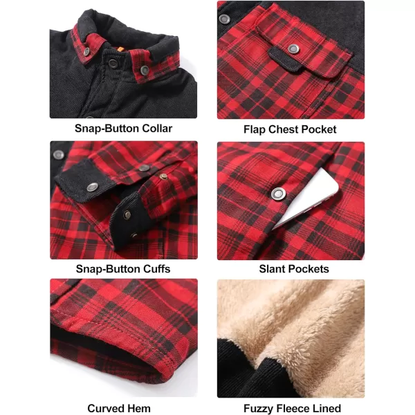 Flygo Men's Outdoor Casual Fleece Sherpa Lined Flannel Plaid Button Down Shirt Jacket