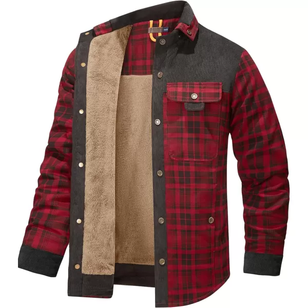 Flygo Men's Outdoor Casual Fleece Sherpa Lined Flannel Plaid Button Down Shirt Jacket