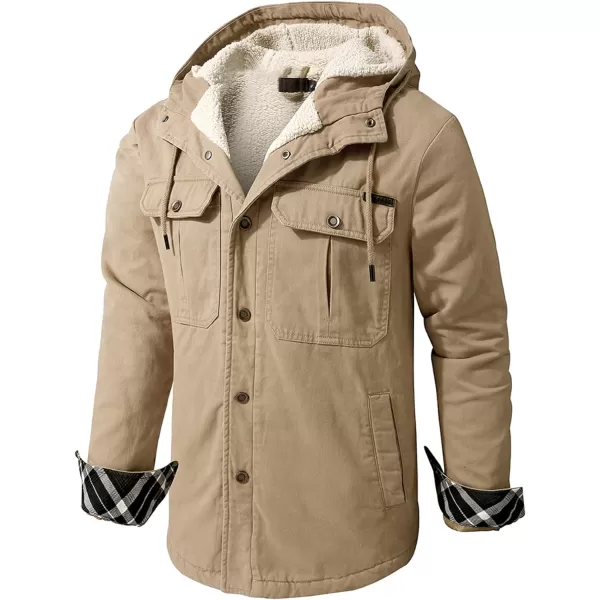Flygo Men's Outdoor Casual Fleece Sherpa Lined Flannel Plaid Button Down Shirt Jacket