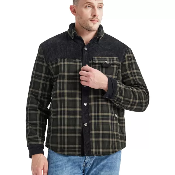 Flygo Men's Outdoor Casual Fleece Sherpa Lined Flannel Plaid Button Down Shirt Jacket