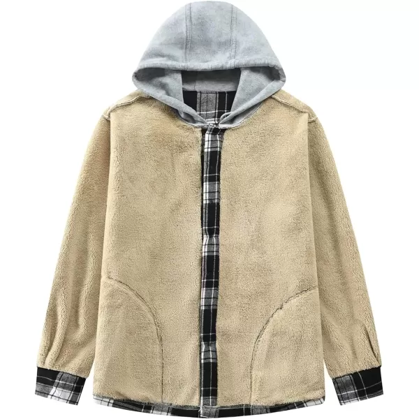 Flygo Men's Outdoor Casual Fleece Sherpa Lined Flannel Plaid Button Down Shirt Jacket