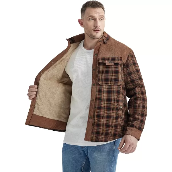 Flygo Men's Outdoor Casual Fleece Sherpa Lined Flannel Plaid Button Down Shirt Jacket