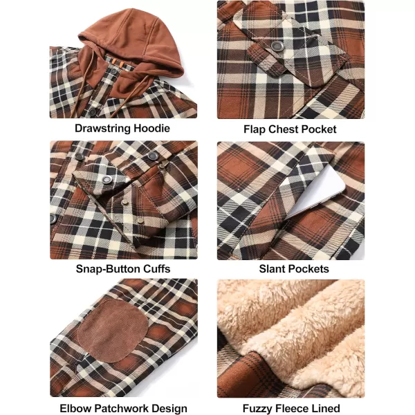 Flygo Men's Outdoor Casual Fleece Sherpa Lined Flannel Plaid Button Down Shirt Jacket