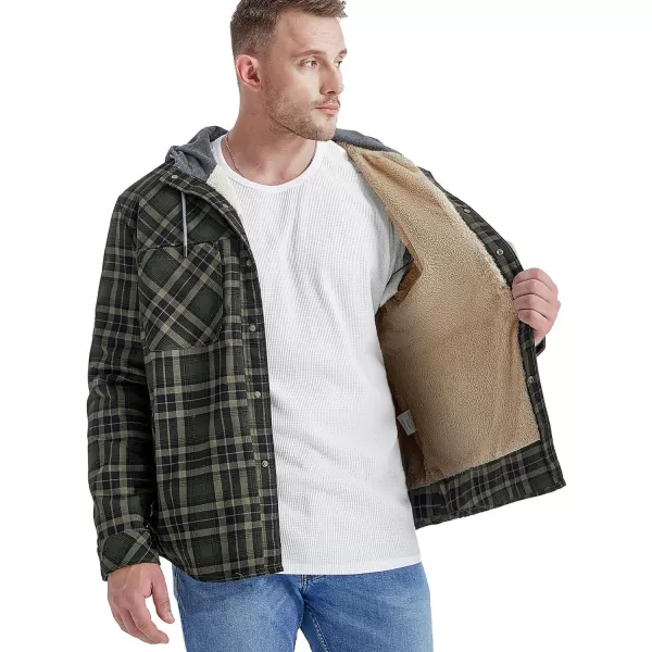 Flygo Men's Outdoor Casual Fleece Sherpa Lined Flannel Plaid Button Down Shirt Jacket