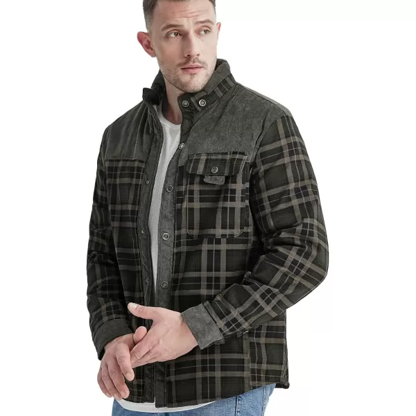 Flygo Men's Outdoor Casual Fleece Sherpa Lined Flannel Plaid Button Down Shirt Jacket