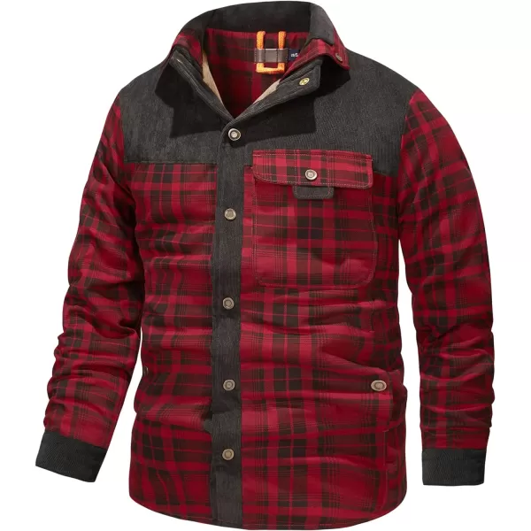 Flygo Men's Outdoor Casual Fleece Sherpa Lined Flannel Plaid Button Down Shirt Jacket