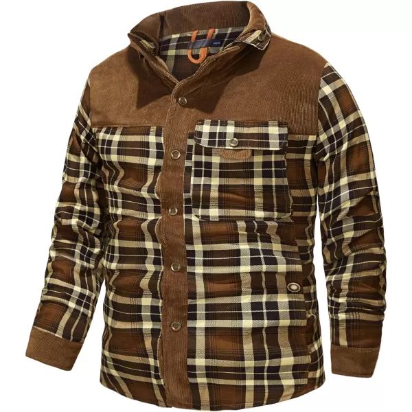 Flygo Men's Outdoor Casual Fleece Sherpa Lined Flannel Plaid Button Down Shirt Jacket