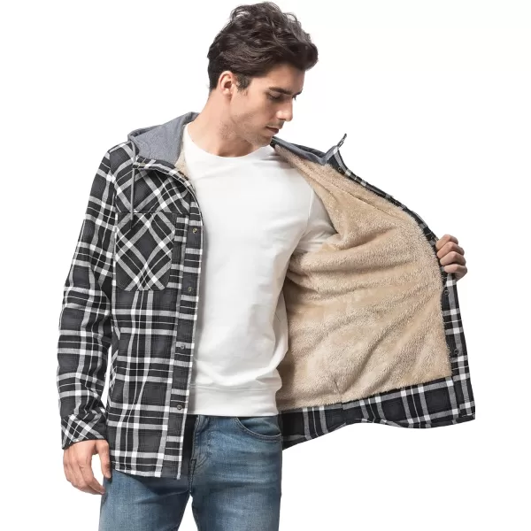 Flygo Men's Outdoor Casual Fleece Sherpa Lined Flannel Plaid Button Down Shirt Jacket