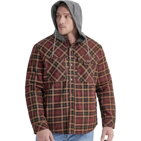 Flygo Men's Outdoor Casual Fleece Sherpa Lined Flannel Plaid Button Down Shirt Jacket