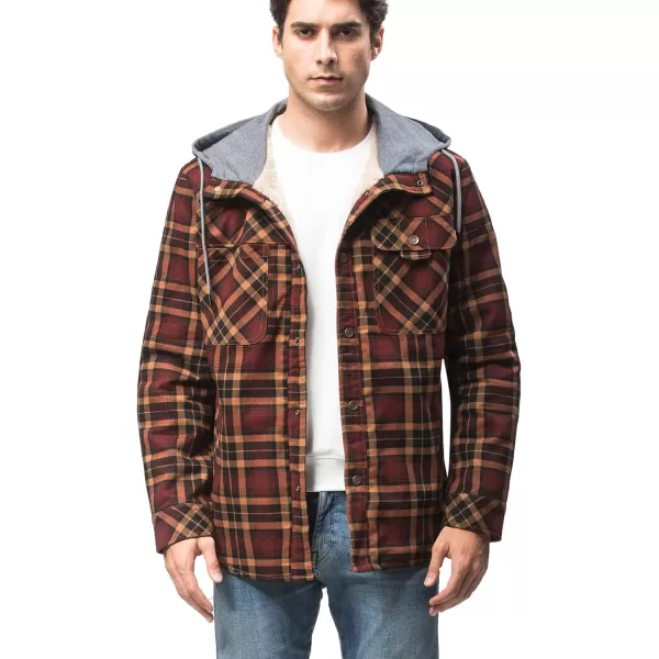 Flygo Men's Outdoor Casual Fleece Sherpa Lined Flannel Plaid Button Down Shirt Jacket