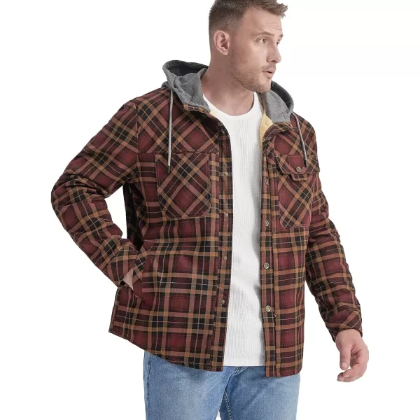 Flygo Men's Outdoor Casual Fleece Sherpa Lined Flannel Plaid Button Down Shirt Jacket