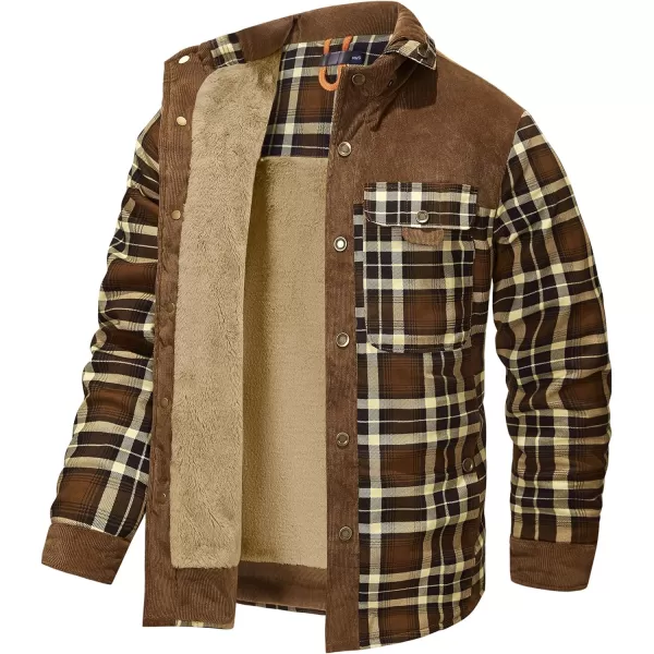 Flygo Men's Outdoor Casual Fleece Sherpa Lined Flannel Plaid Button Down Shirt Jacket