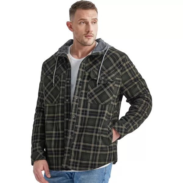 Flygo Men's Outdoor Casual Fleece Sherpa Lined Flannel Plaid Button Down Shirt Jacket