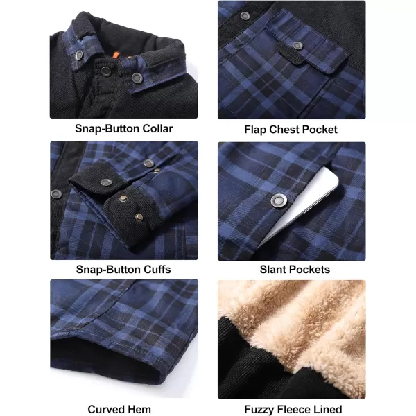 Flygo Men's Outdoor Casual Fleece Sherpa Lined Flannel Plaid Button Down Shirt Jacket