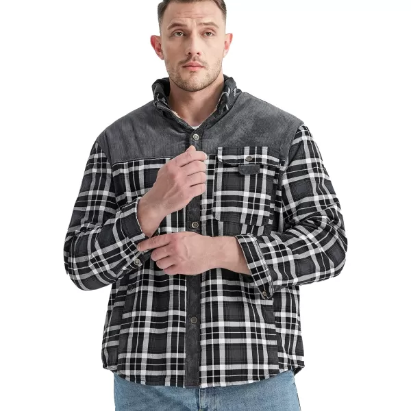 Flygo Men's Outdoor Casual Fleece Sherpa Lined Flannel Plaid Button Down Shirt Jacket