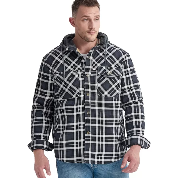 Flygo Men's Outdoor Casual Fleece Sherpa Lined Flannel Plaid Button Down Shirt Jacket