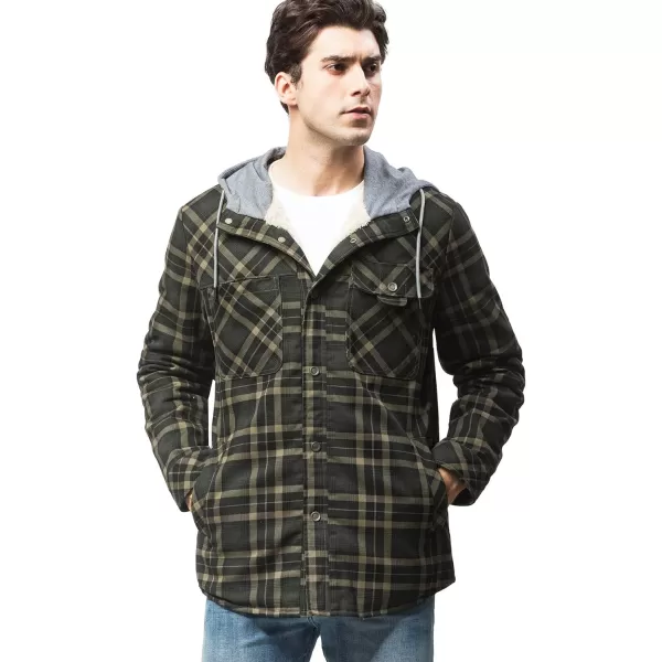 Flygo Men's Outdoor Casual Fleece Sherpa Lined Flannel Plaid Button Down Shirt Jacket