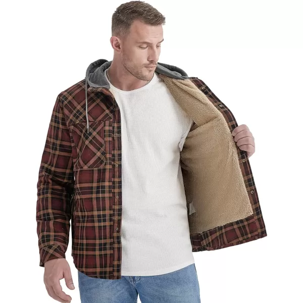 Flygo Men's Outdoor Casual Fleece Sherpa Lined Flannel Plaid Button Down Shirt Jacket