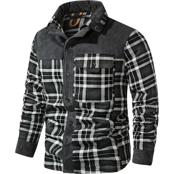 Flygo Men's Outdoor Casual Fleece Sherpa Lined Flannel Plaid Button Down Shirt Jacket