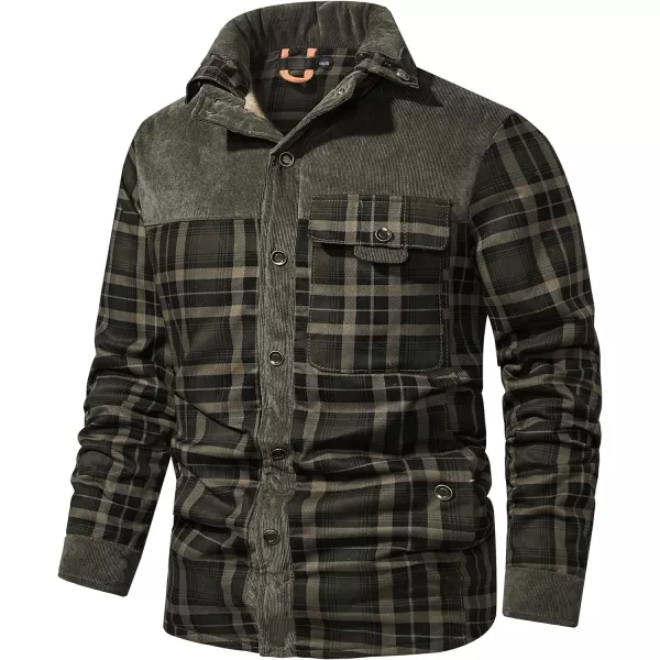 Flygo Men's Outdoor Casual Fleece Sherpa Lined Flannel Plaid Button Down Shirt Jacket
