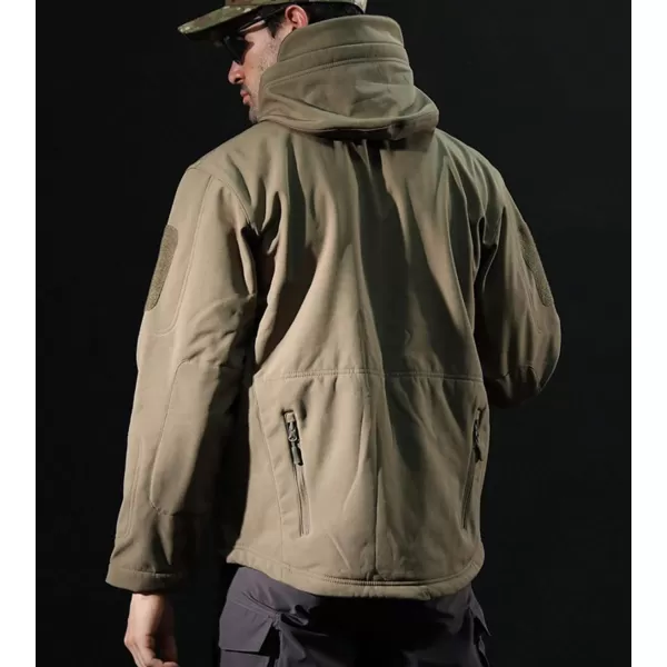 Flygo Men's Outdoor Military Hooded Tactical Fleece Softshell Jacket Coat
