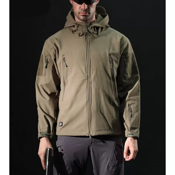 Flygo Men's Outdoor Military Hooded Tactical Fleece Softshell Jacket Coat