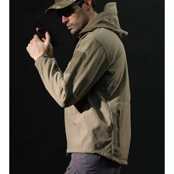 Flygo Men's Outdoor Military Hooded Tactical Fleece Softshell Jacket Coat