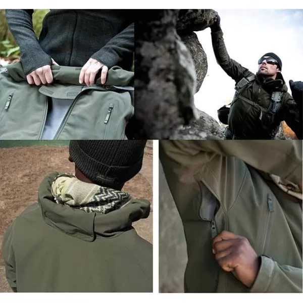 Flygo Men's Outdoor Military Hooded Tactical Fleece Softshell Jacket Coat
