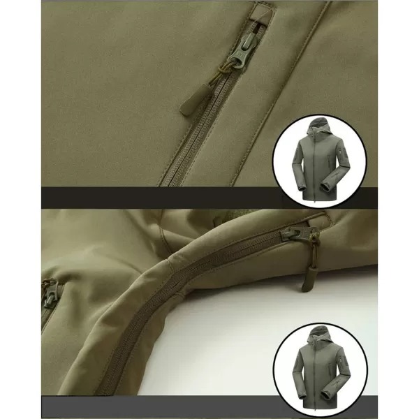 Flygo Men's Outdoor Military Hooded Tactical Fleece Softshell Jacket Coat