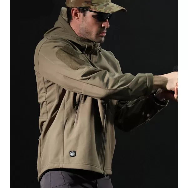 Flygo Men's Outdoor Military Hooded Tactical Fleece Softshell Jacket Coat