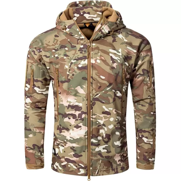 Flygo Men's Outdoor Military Hooded Tactical Fleece Softshell Jacket Coat