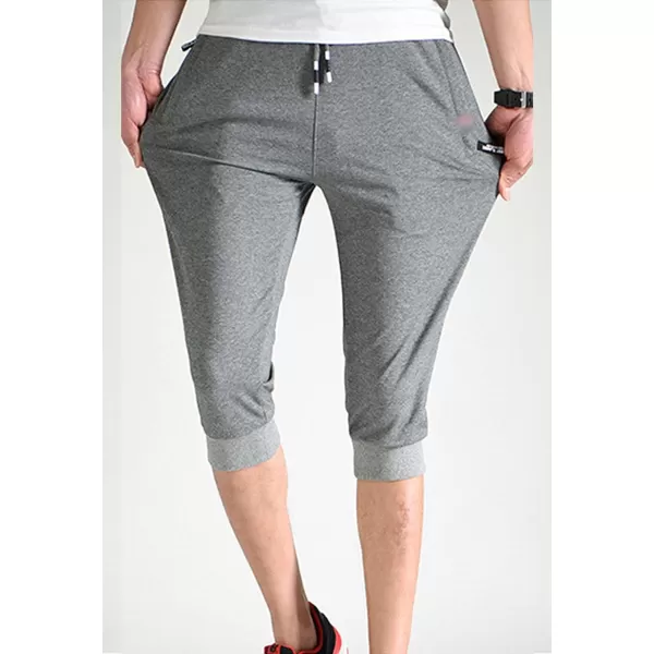 Flygo Men's Sweat Shorts Below Knee Cotton Workout Bodybuilding Running 3/4 Jogger Capri Pants