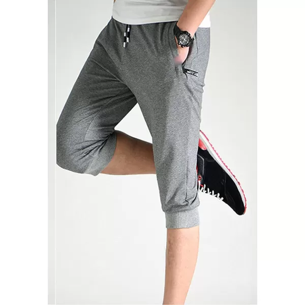 Flygo Men's Sweat Shorts Below Knee Cotton Workout Bodybuilding Running 3/4 Jogger Capri Pants