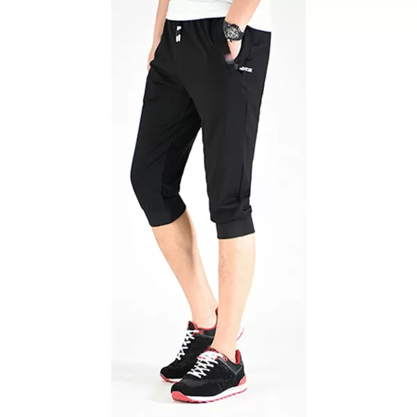 Flygo Men's Sweat Shorts Below Knee Cotton Workout Bodybuilding Running 3/4 Jogger Capri Pants