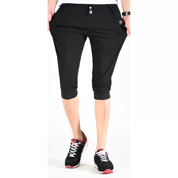 Flygo Men's Sweat Shorts Below Knee Cotton Workout Bodybuilding Running 3/4 Jogger Capri Pants